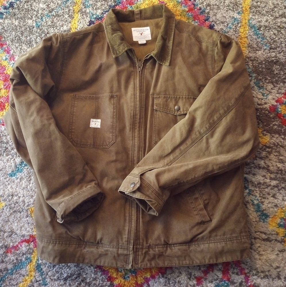 Y2K American Eagle Men's Canvas Jacket Utility Lined Corduroy Collar XXL Vintage